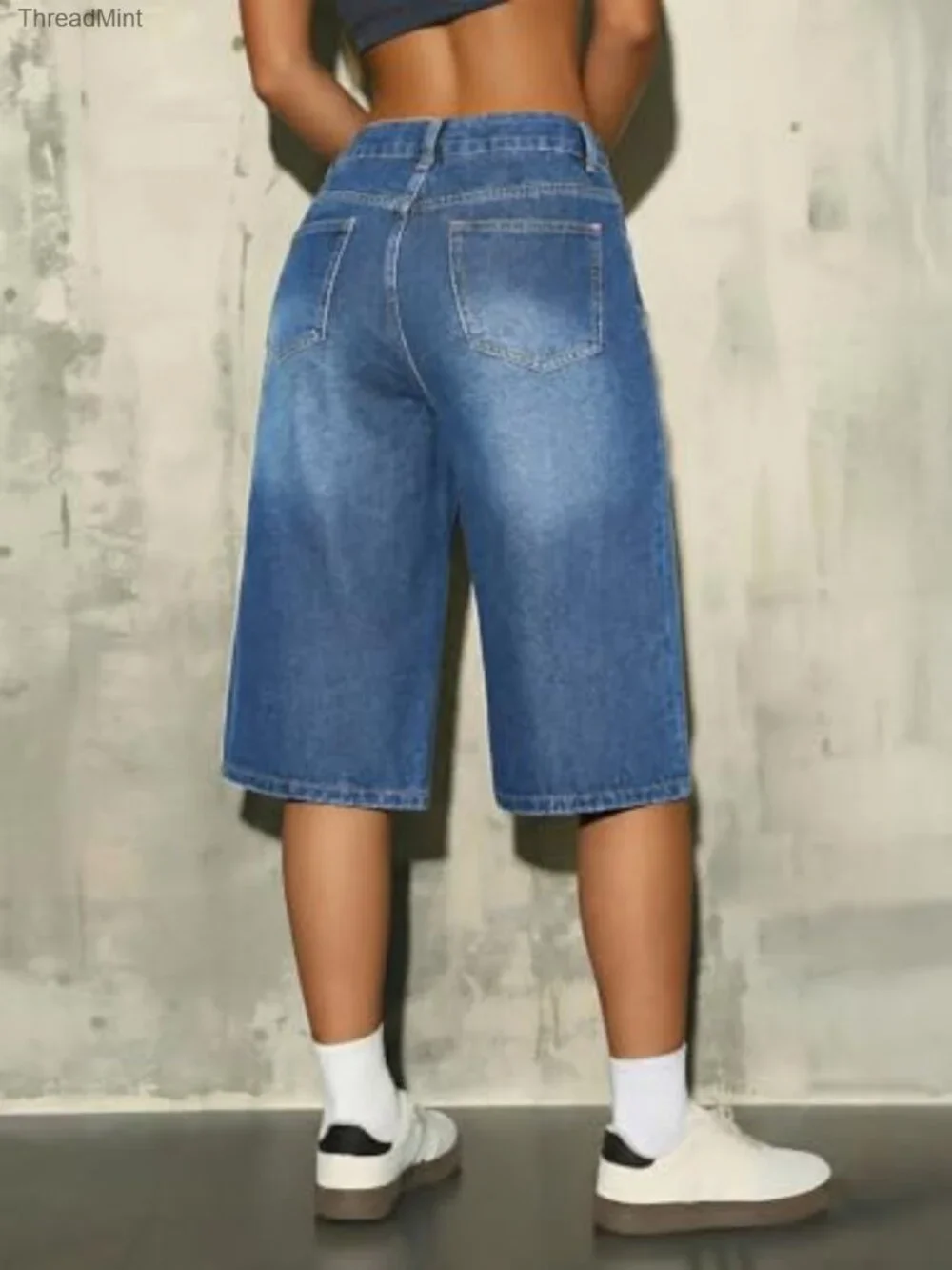 Mid Rise Bermuda Jean Shorts for Women Cotton Blend Long Denim Jorts